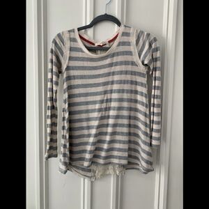 Rewind cream/gray striped long sleeve w/ lace XS